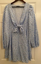 SHEIN Blue And White Tie Front Dress Women’s Size Large 8/10