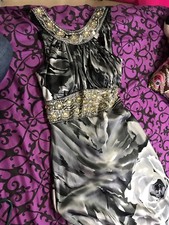 Prom Dress, floral print ,grey/black