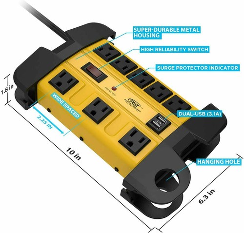 8 outlets+2 USB port,Heavy Duty Power Strip 1350J Surge Protector 15 feet cord - Picture 3 of 6