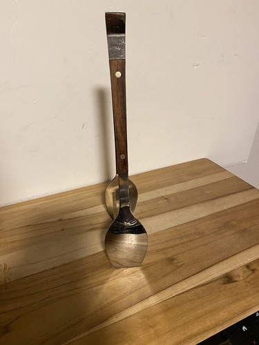 Vintage Mid Century Modern Edelstahl Holzgriff Salatzange oder Löffel & Gabel - Bild 17 von 18