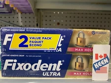 2 x 62 g, Fixodent Ultra Max Hold Secure Denture Adhesive Cream, Exp:2026FE