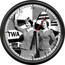 TWA Trans World Airlines Flight Attendant Stewardess Pilot Airplane Wall Clock