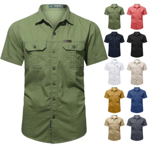 Hombres Camisas de Verano Camisas de Manga Corta Informales Camisa de Playa con Botones con Bolsillo - Imagen 2 de 54