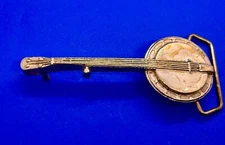 Banjo Acoustic Music Blue Grass Figural Baron Buckles Brass Belt Buckle 