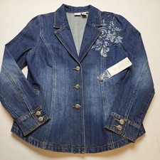 Together Denim Jacket Womens 10 Blue Denim Sequins Beads Nwt