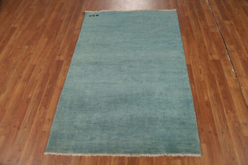 Handmade Gabbeh Solid Design Wool Modern Rug - Blue" 3x5 ft - Picture 3 of 13