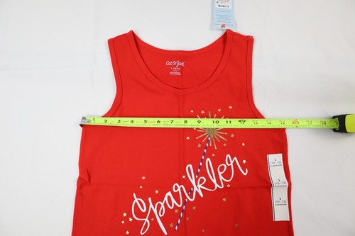 Cat and Jack Kids Girl's Large (L) 10/12 Red SPARKLER Sleeveless Tank Top NEW - Picture 4 of 10