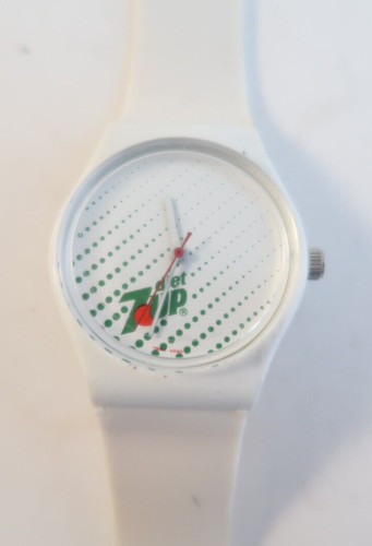 Diet 7Up Soda Soft Drink Watch White Vintage Wristwatch White with Green Accents