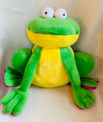 Vintage Carousel Toy Frog Plush Stuffed Animal 2000 Green Purple Plastic Eyes