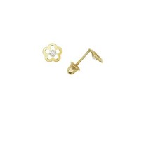 14k Yellow Gold CZ Flower Baby Screw Back Stud Earrings