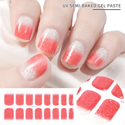 Gel Nail Stickers UV Lamp Semi-Cured Full Cover Wraps French Patch DIY Manicure/ - Picture 16 of 16