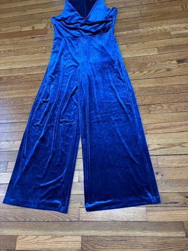 Banana Republic Velvet Jumpsuit Womens L Royal Blue Wide Leg Sleeveless V-Neck - Picture 2 of 9
