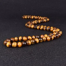 6/8mm Tiger Eye Stone Beaded Necklace Men Meditation Yoga Natural Stone Necklace