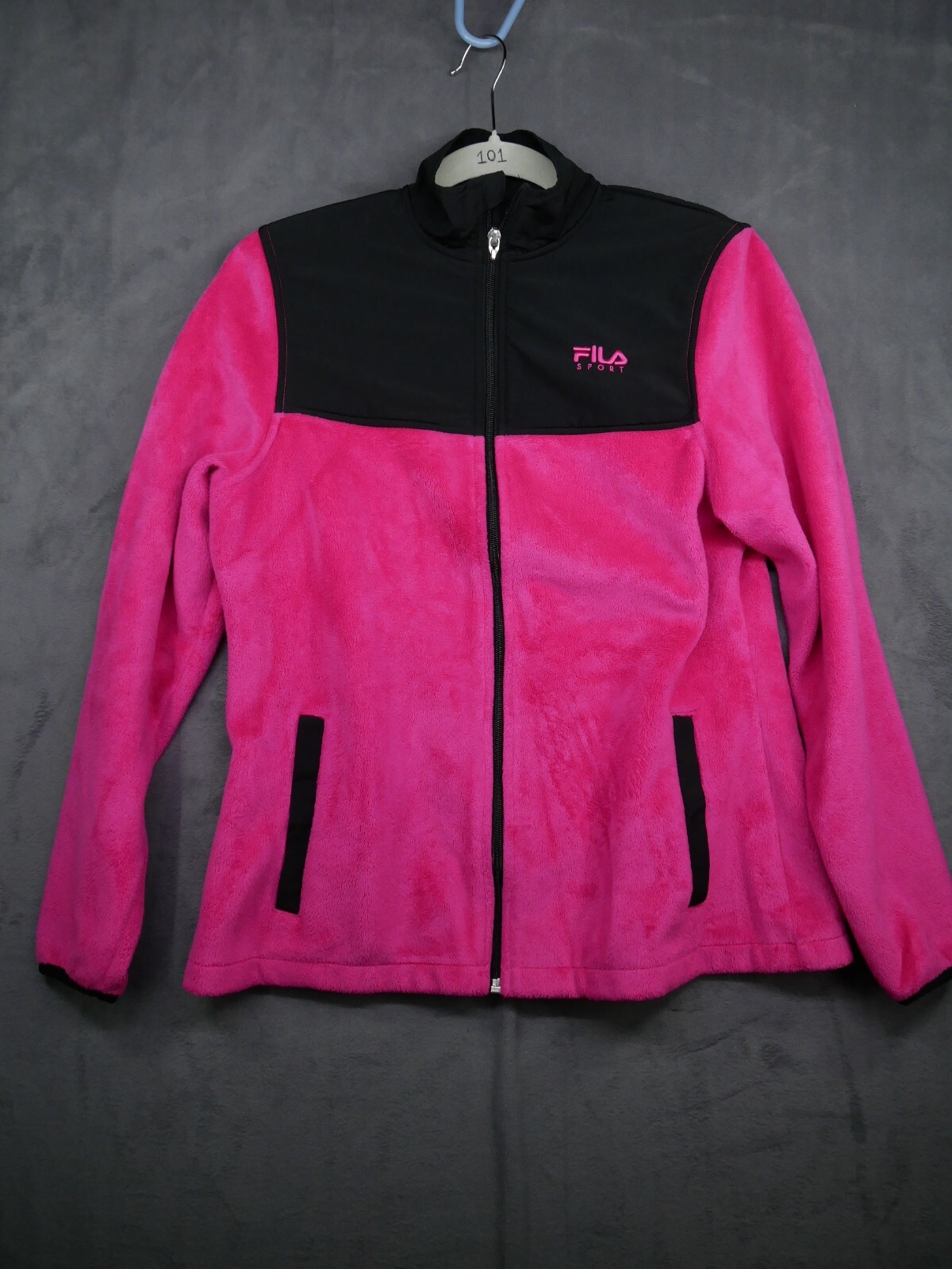 Giacca donna taglia small Fila sport pile zip nero rosa caldo