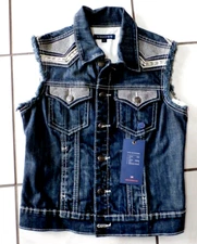 NWT Vigoss Womans Small Denim Vest Bling Rhinestones Blue Jean F780