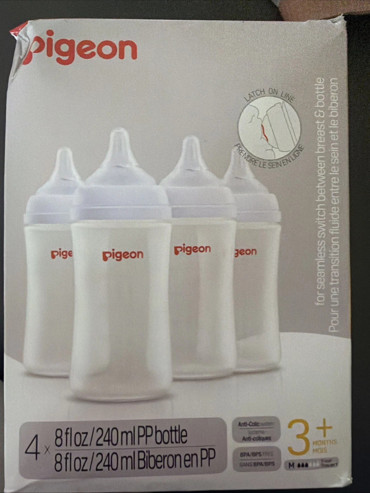 Pigeon PP Baby Bottles 8 fl oz 240ml Pack of 4 Anti-Colic 3+ Months!!