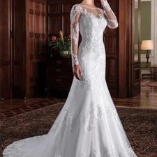 Sexy Tulle Jewel Neckline Mermaid Wedding Dress Beaded Lace Applqique Bride Gown