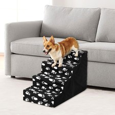 Image of 3/4 Steps Pet Dog Ladder Soft Stairs Folding Dog Puppy Washable Cover Ramp