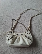 Vintage White Faux Leather Chain Buckle Metal Stud Detail Shoulder Bag Handbag