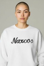 Narcos Women's White Sweatshirt with Zipper Writing Size XS