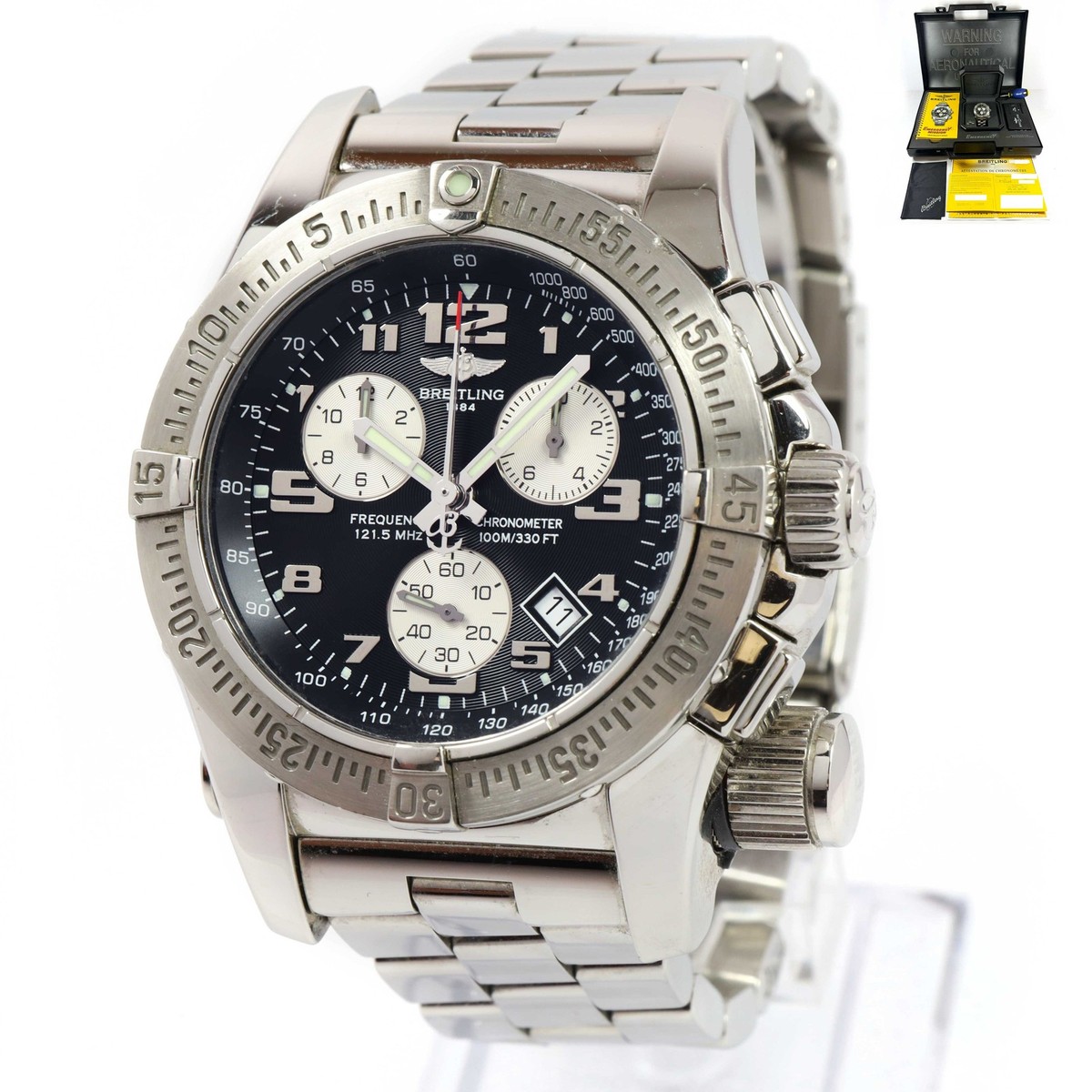 Breitling 45mm Men\'s Emergency Mission Silver Dial Stainless Watch- Ref: A73322! Breitling Emergency Mission 46mm Mens Pilot Watch A73322 - Dan R main image 3
