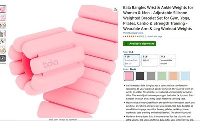 Bala Armbanden - Set van 2 (elk 1 lb) | Verstelbare draagbare pols- en enkelgewichten | yoga, dans, barre, pilates, cardio, aerobics, wandelen, monochromatische zee