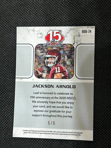 JACKSON ARNOLD 2025 Leaf National NSCC 15th Anniversary Redemption 6/6 - Picture 2 of 2
