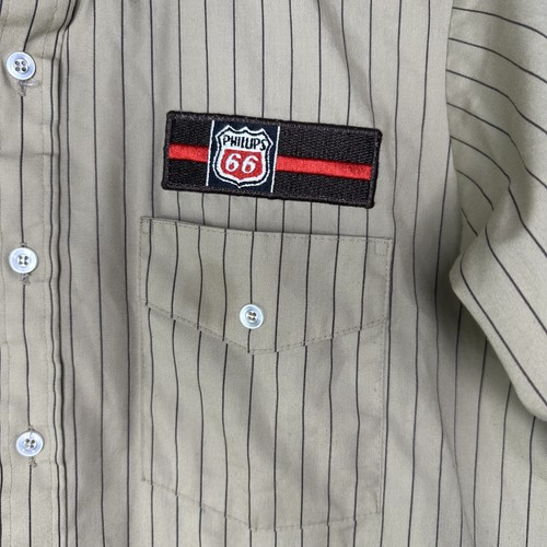 Vintage Unitog Phillips 66 Shirt Mens Medium Tan Pinstripe Work Uniform USA 90s - Picture 6 of 11