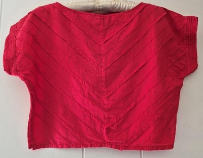 Vintage PETITE STREET Red TOP Pintuck Stitching Diagonal Layers MEDIUM Blouse