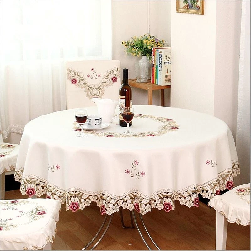 Mausouca Tovaglia rotonda in pizzo beige vintage con nappe per cucina, cena, festa di nozze, banchetto, decorazione, 150 cm