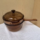 Pyrex Vision Corning Ware AMBER Glass 1.5 L/QT Sauce Pan Pot W/Lid&Double Boiler