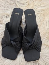 MANGO Kurku Black Leather Twist Knot Mules With Wooden Block Heel