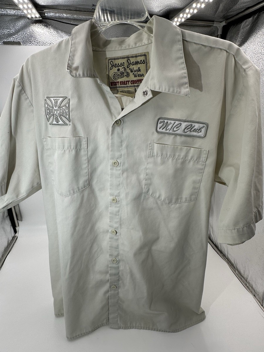 トップス West Coast Choppers S/S Work Shirt VINTAGE WEST COAST CHOPPERS MOTORCYCLE JESSE JAMES NAVY WORK