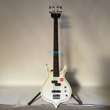 White 4 String Electric Bass Guitar KISS Gene Simmons Punisher Gold Stripe