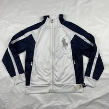 Polo Ralph Lauren Boys Track Jacket Full Zip Reflective Logo White Navy M 10-12