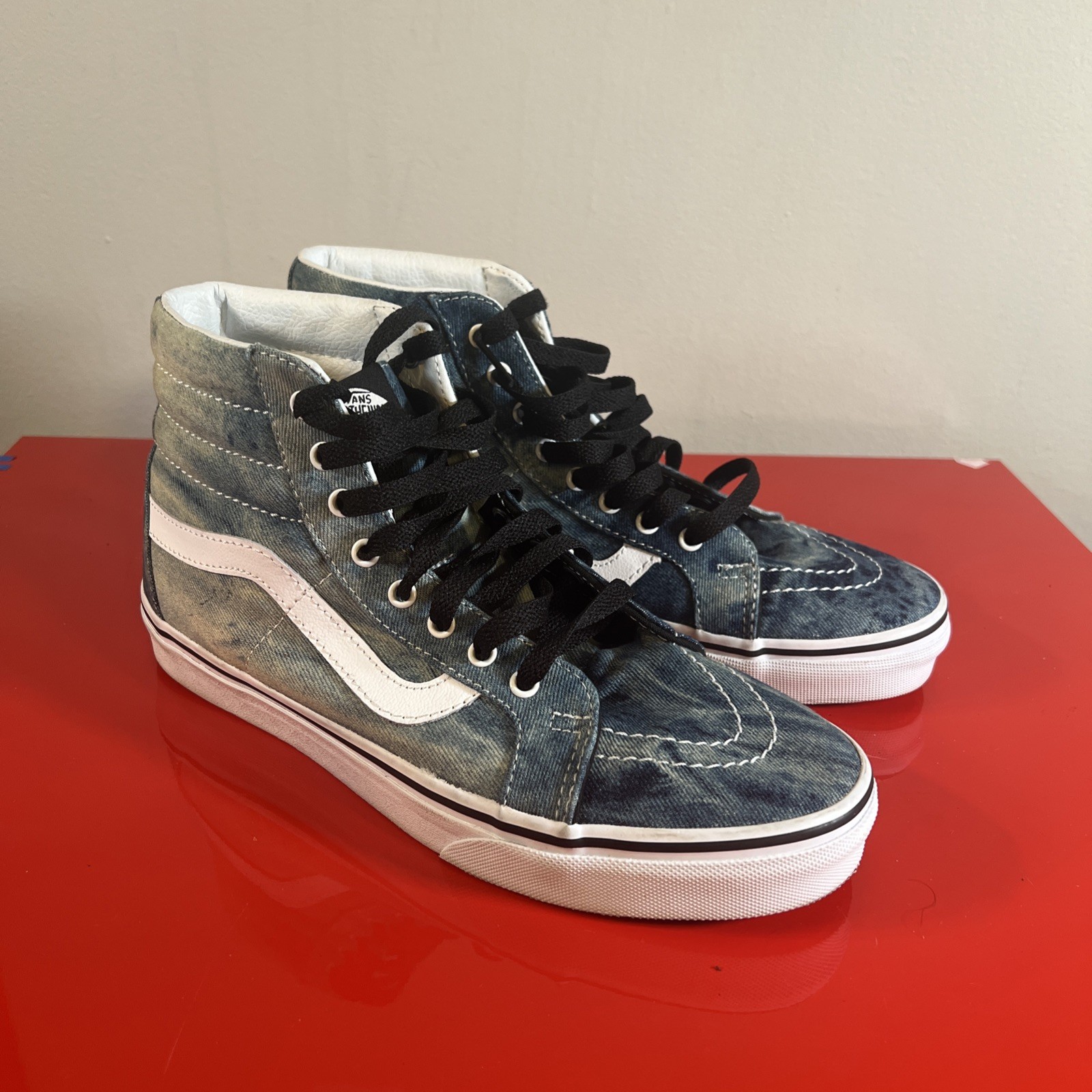SAOLA Scarpe da uomo Vans Sk8 Hi blu denim skate taglia 8 alte