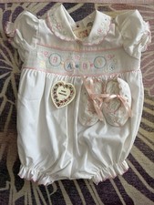 Vintage Lord  Taylor 3-6 Month Hand Smocked Romper With Booties 1984 NWT Baby
