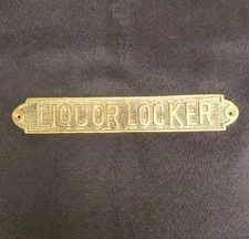 Vintage Solid Brass Nautical Sign Liquor Locker Wall Plaque Man Cave Bar Boat