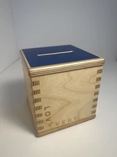 Lovevery Wooden Coin Bank Blue Lid Magnetic Base 6 Coins Babbler Kit