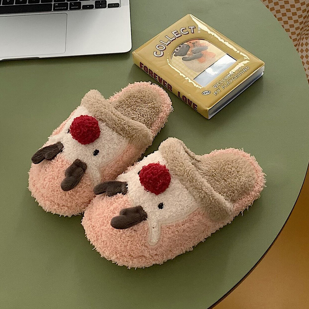 APL Pantofole peluche alce natalizio simpatiche pantofole animali comode per autunno inverno