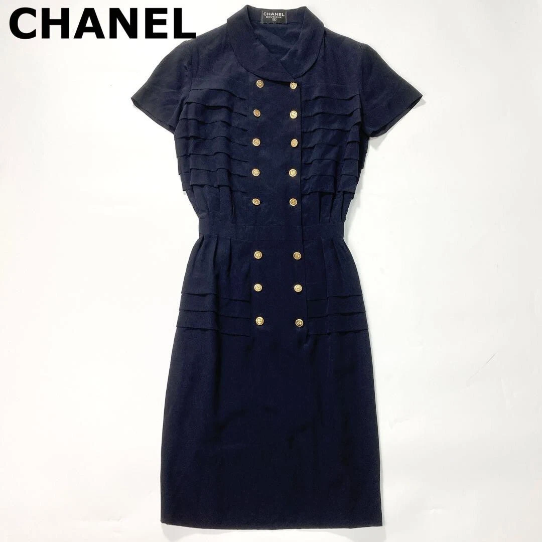 Abito CHANEL vintage bottoni oro colore seta colore navy taglia S