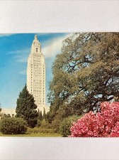 Louisiana Postcard Mid 1900s Baton Rouge State Capitol Tower Azalea Flowers