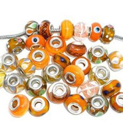 10 Mixed Orange Glass Lampwork Beads for Snake Chain Charm Bracelet