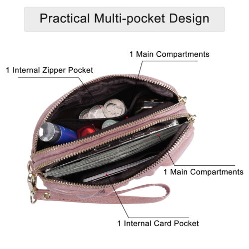 Genuine Leather Wristlet Wallet for Women Stylish Ruched Wristlet Clutch Purse - Picture 3 of 29