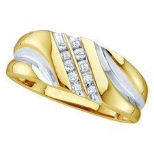 10k Yellow Gold Mens Round Diamond 2-tone Wedding Anniversary Band Ring 1/8 Ctw