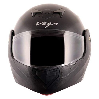 Vega Flip Up Helmet for Men and Women with Clear Visor Color Black