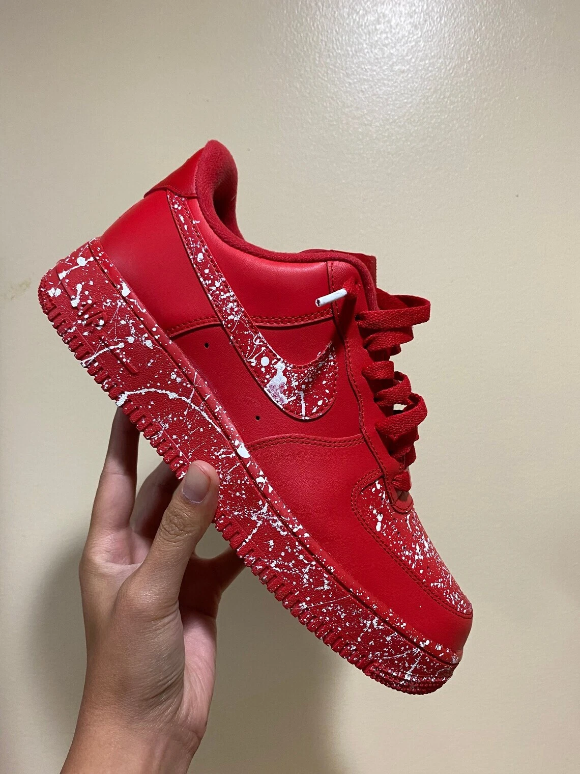 Air Force 1 Custom Triple Red White Line Splatter Shoes Mens Womens Kids Baby