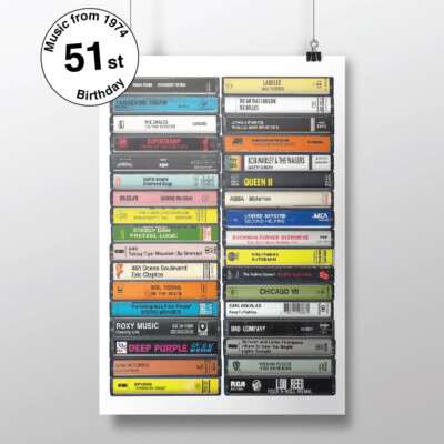 Musik von 1974 - Geschenk zum 51. Geburtstag - individueller Druck - Karte
