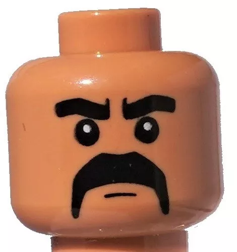 NEW Lego Minifigure Minifig Head Moustache Black Fu Manchu
