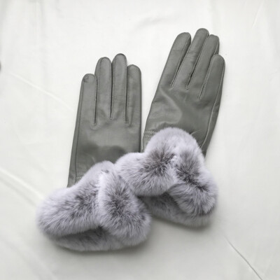 Rabbit Fur Real Leather Gloves Winter Women Winter Warm Mittens Hand Fashionable